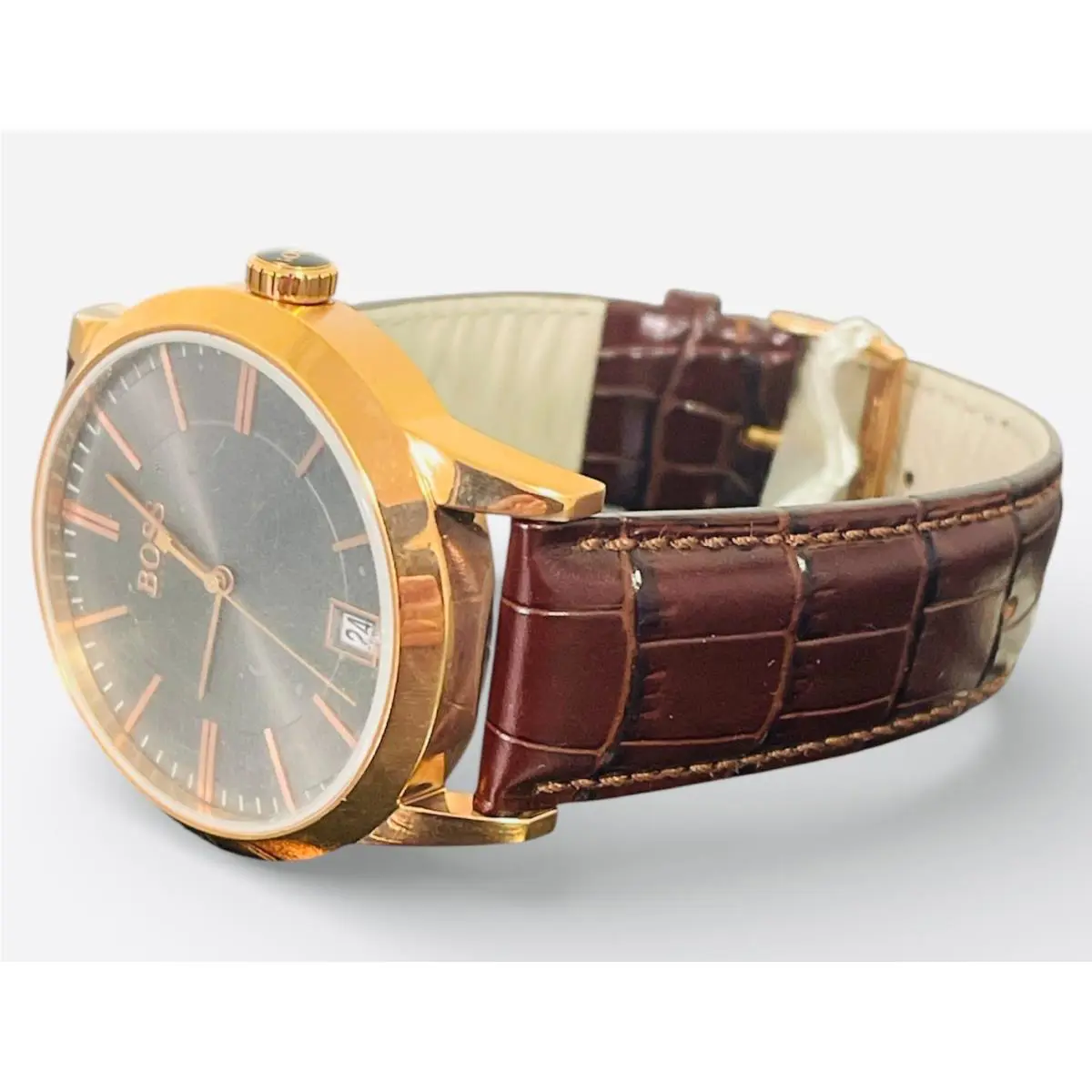 Hugo Boss Men`s Watch Rose Gold Case Brown Leather Success 1513131