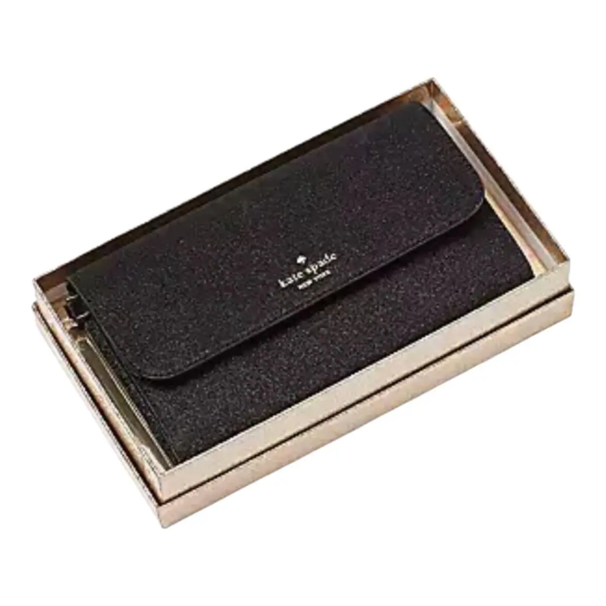 Kate Spade Phone Wristlet Wallet Black Glitter Boxed Medium Flap New