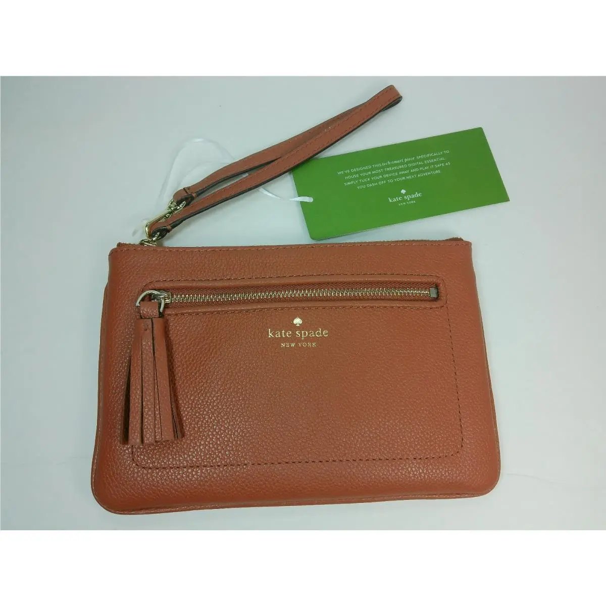 Kate Spade Tassel Zip Wallet Card Holder Pebbled Leather Clutch Wristlet Purse