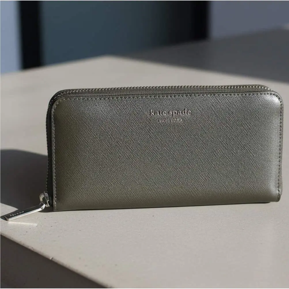 Kate Spade Spencer Large Zip Around Wallet Duck Green Leather Continental