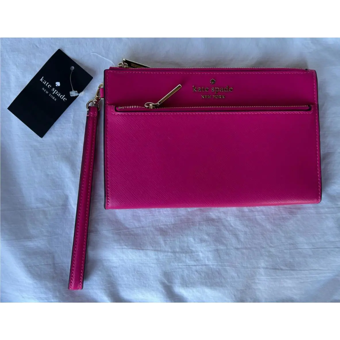 Kate Spade Staci Double Zip Wristlet/iphone in Color Deep Hibiscus