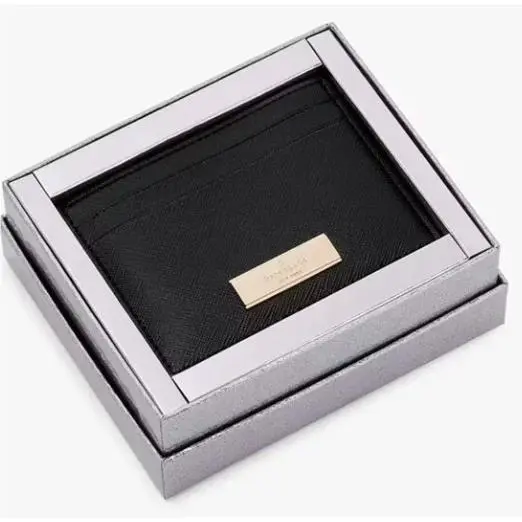 Kate Spade Wom Kenzie Boxed Small Slim Wallet-black Saffiano Cardholder