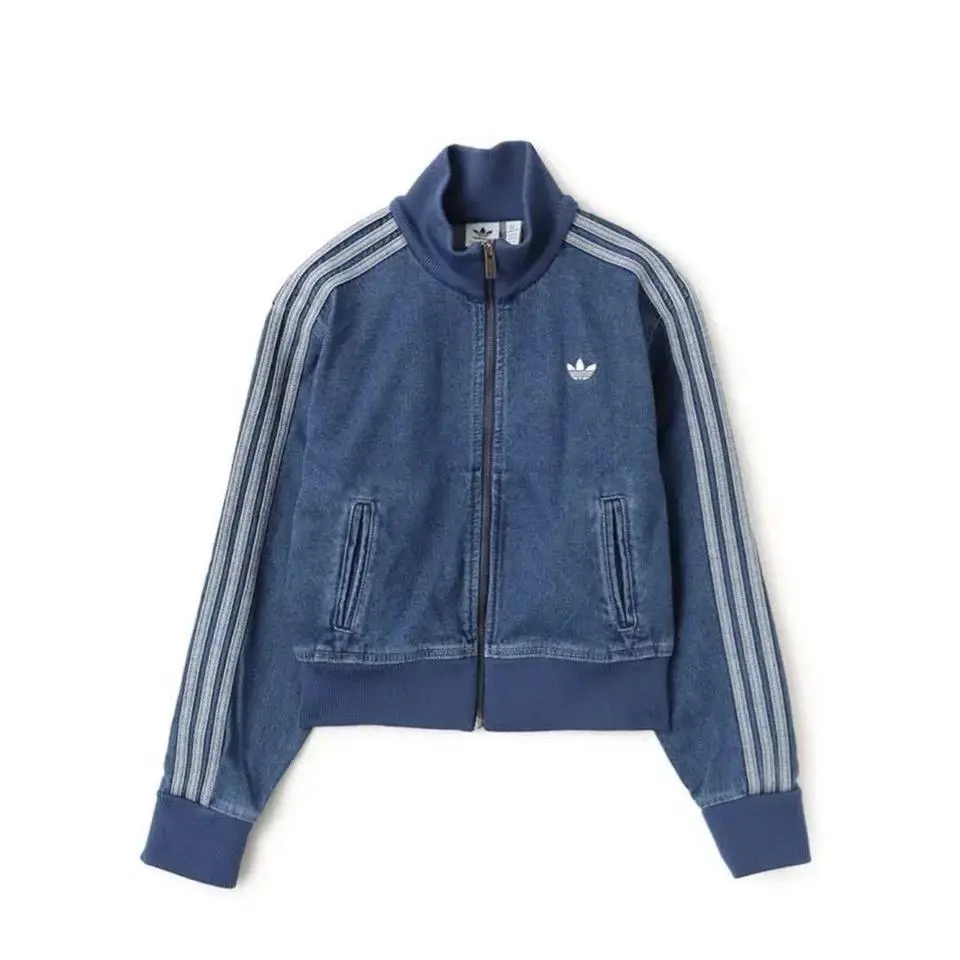 Adidas Originals Adicolor Retro Blue Track Indigo Denim Jacket Women Sz M L XL