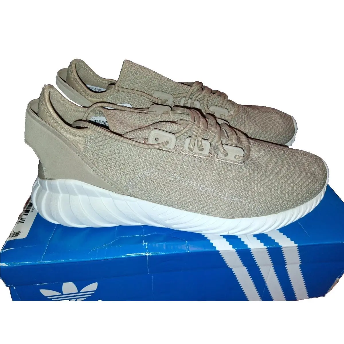 Adidas Tubular Doom Sock Primeknit Men’s Sneakers Khaki White Size 12