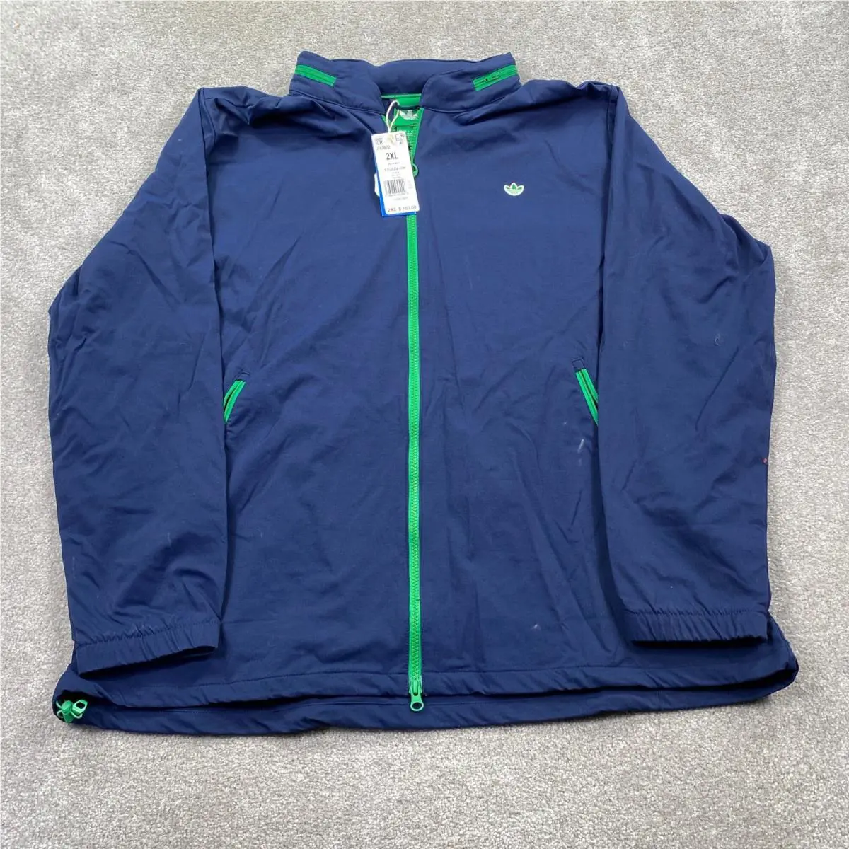 Adidas Men`s 2XL Navy Green Full Zip Jacket Lightweight Golf S Full Zip JH3872