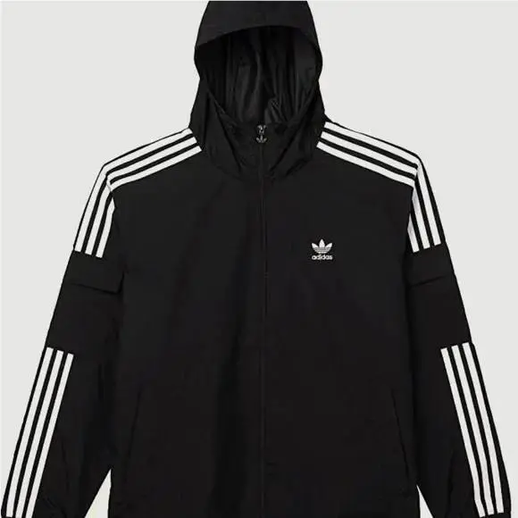 Adidas Originals Men`s 3-Stripes Windbreaker Full-zip Medium-black