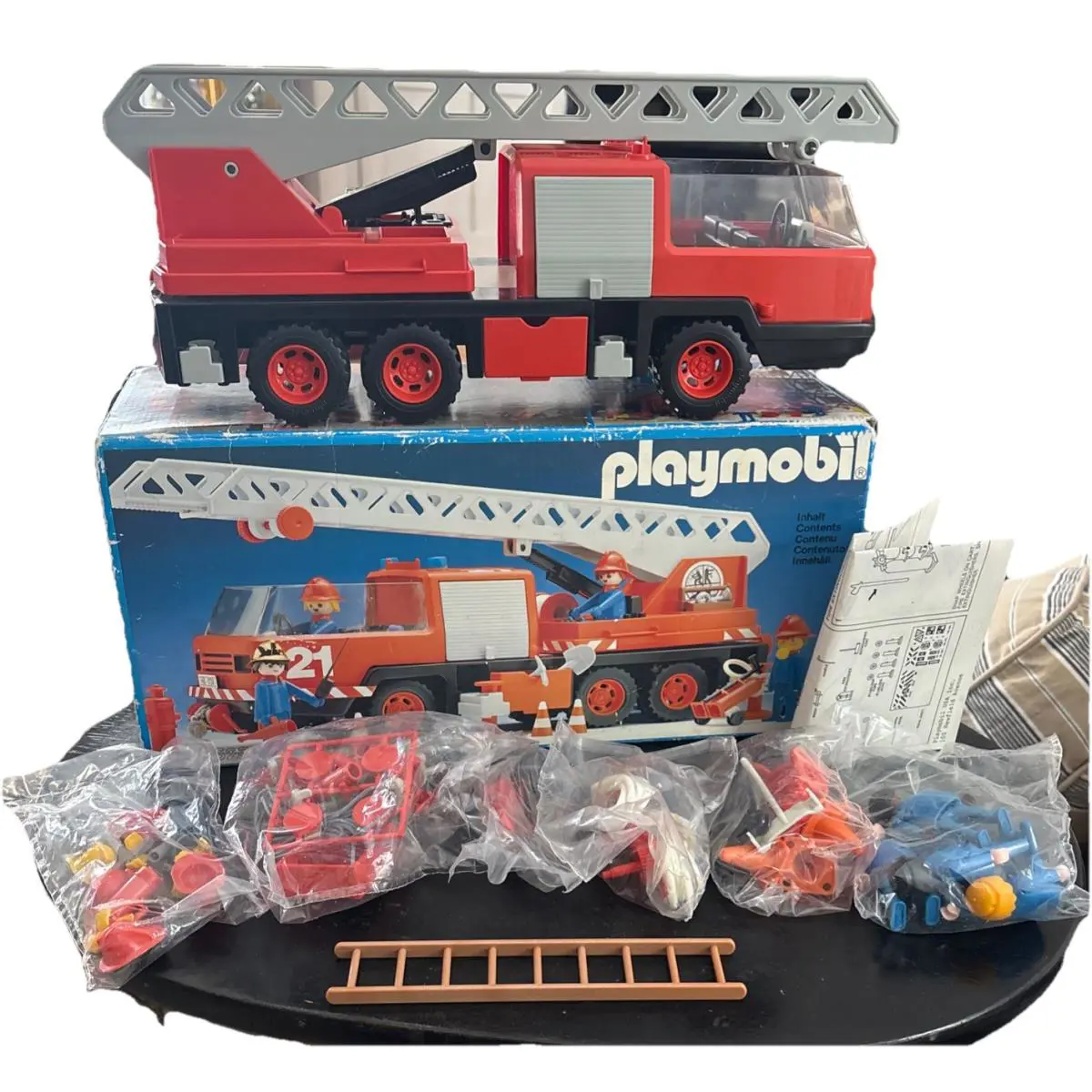 Vntg Playmobile Fire Truck Ladder w/ Accessories Play Set 3525 Nos 1983