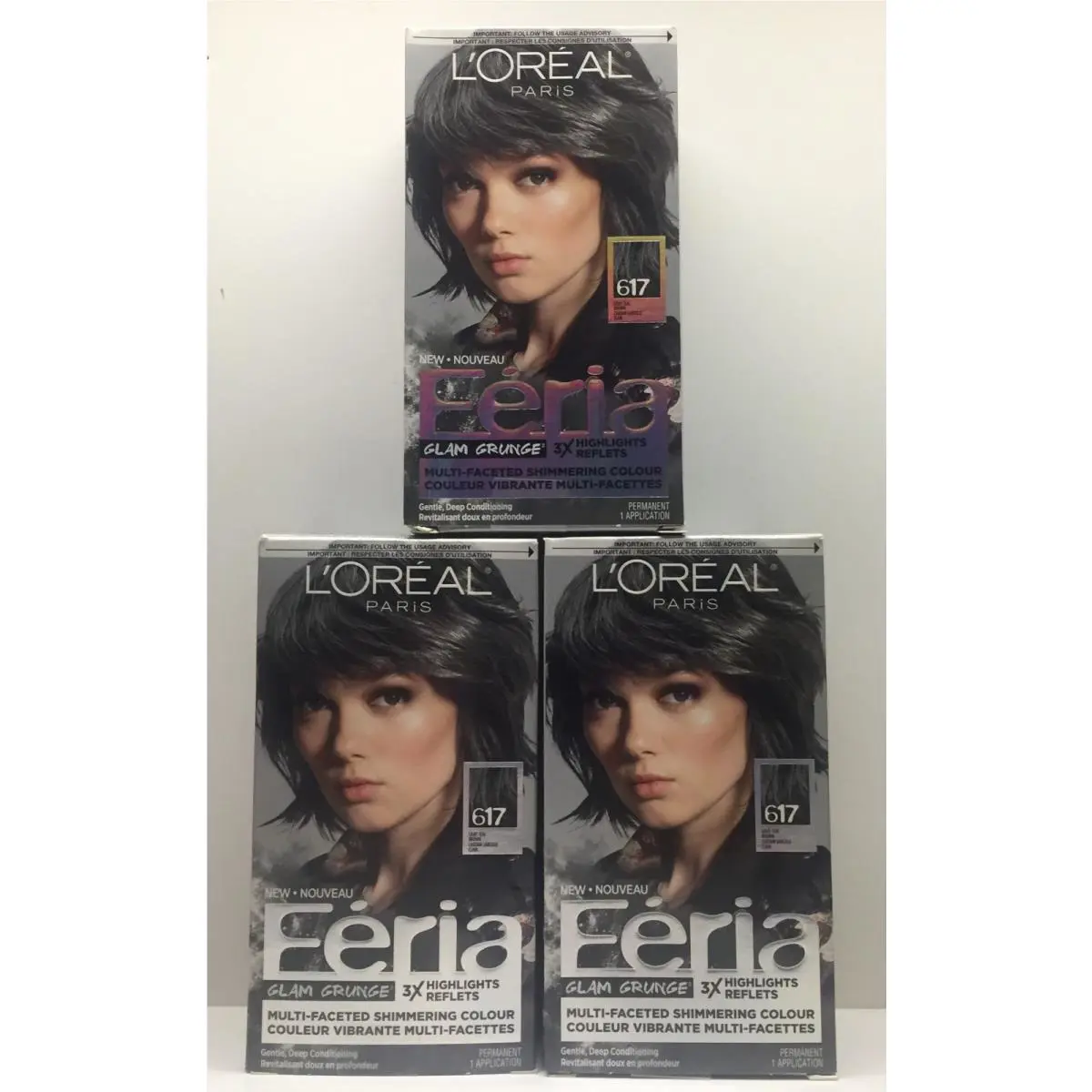 3 L`oreal Feria Shimmering Hair Color Permanent Gel Dye 617 Light Teal Brown