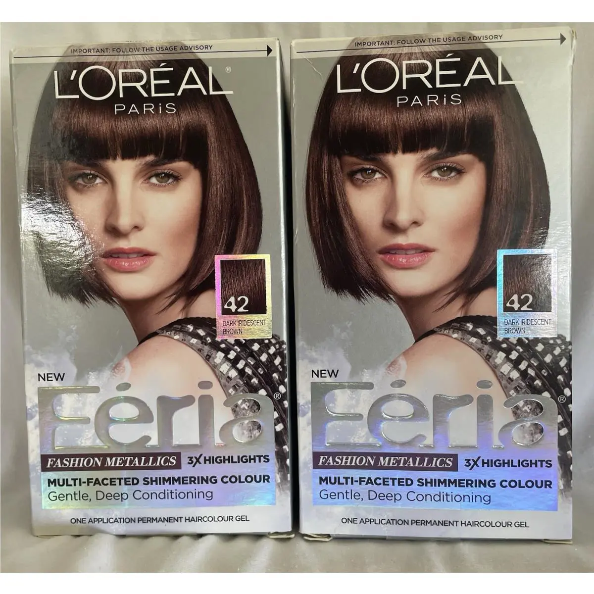 L`oreal Paris Feria Fashion Metallics Hair Color 42 Dark Brown Chrome Plum 2 Lot