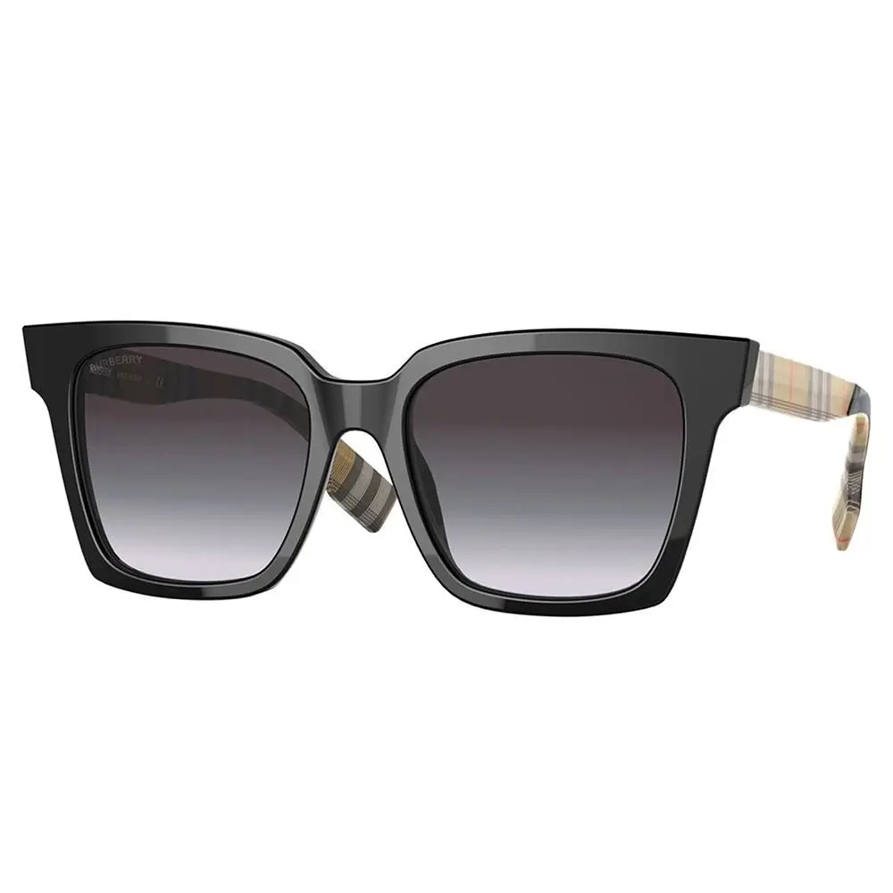 Burberry Maple BE 4335 39298G Black Plastic Square Sunglasses Grey Gradient Lens - Frame: Black, Lens: Gray