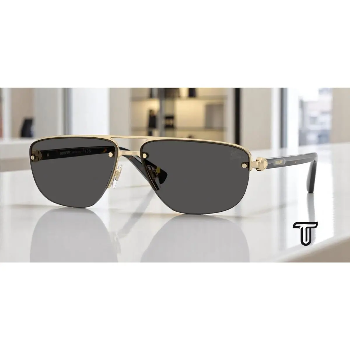 Burberry BE3164 110987 Light Gold Dark Grey 62 mm Men`s Sunglasses