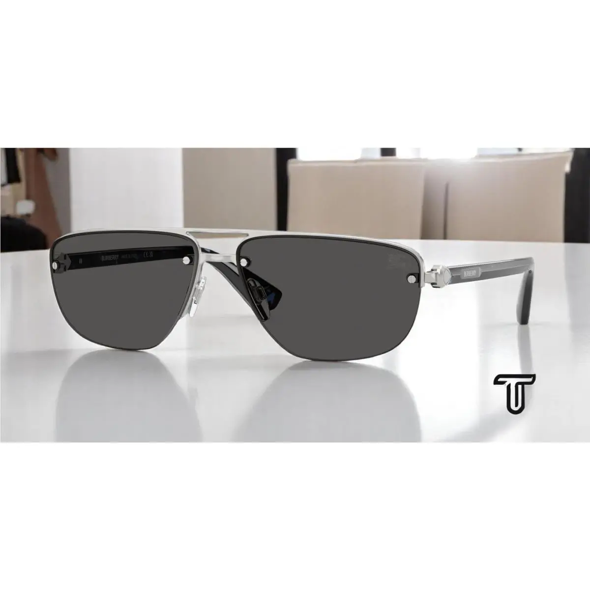 Burberry BE3164 100587 Silver Dark Grey 62 mm Men`s Sunglasses