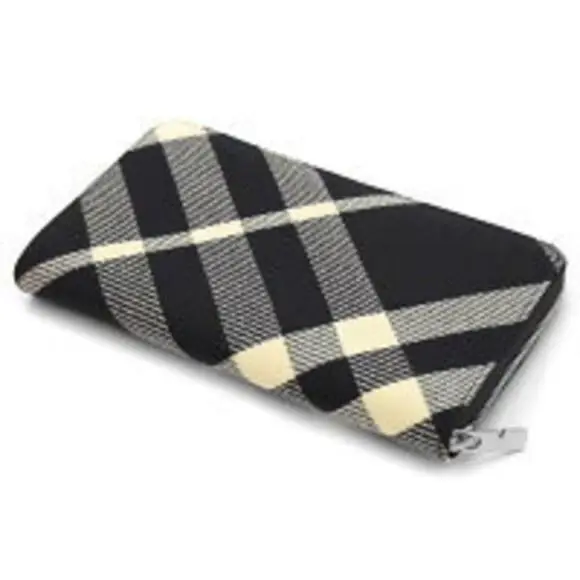 Burberry Uni Black / Beige Zip Around Large Check Wallet Organizer