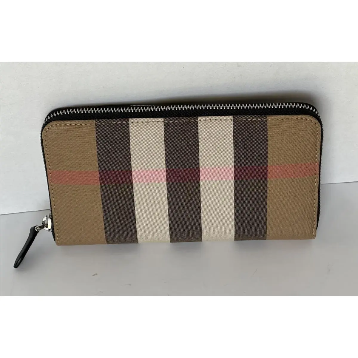 Burberry IP Check Large Zip Around Wallet Taupe Brown 8084560