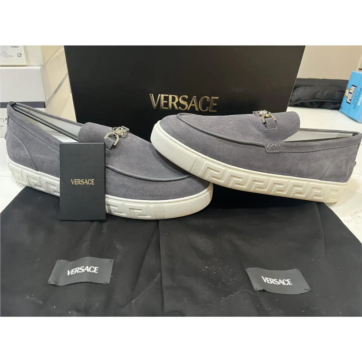 Versace Men`s Medusa Coin Suede Hybrid Loafers 12 US 45 EU