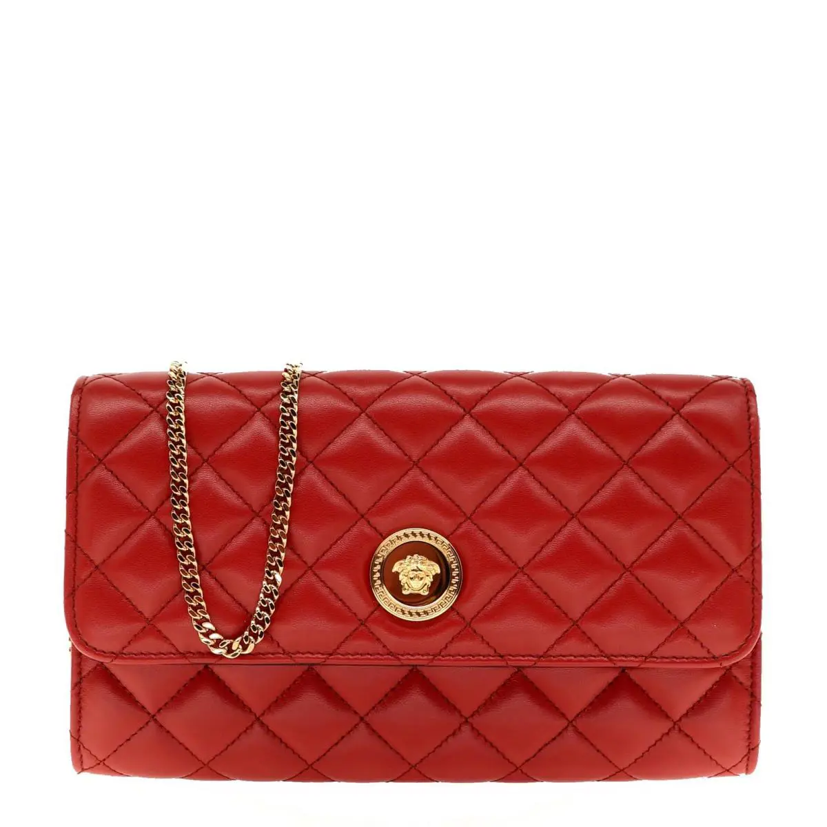 Versace Medusa Chain Crossbody Quilted Red Leather