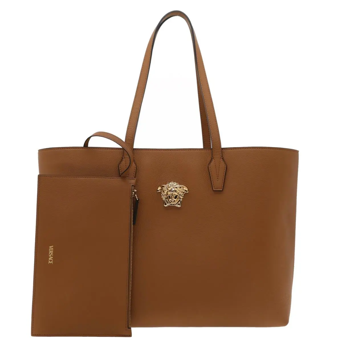 Versace Medusa Tote with Pouch Shoulder Bag Brown Leather