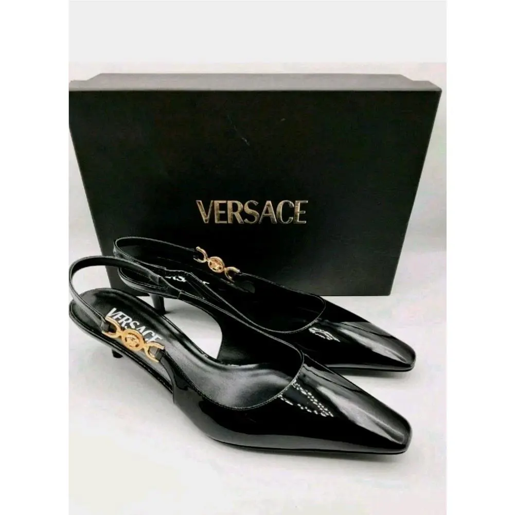Medusa `95 Slingback Kitten Heel Pumps Black EU 38.5 US 8.5 Box by Versace