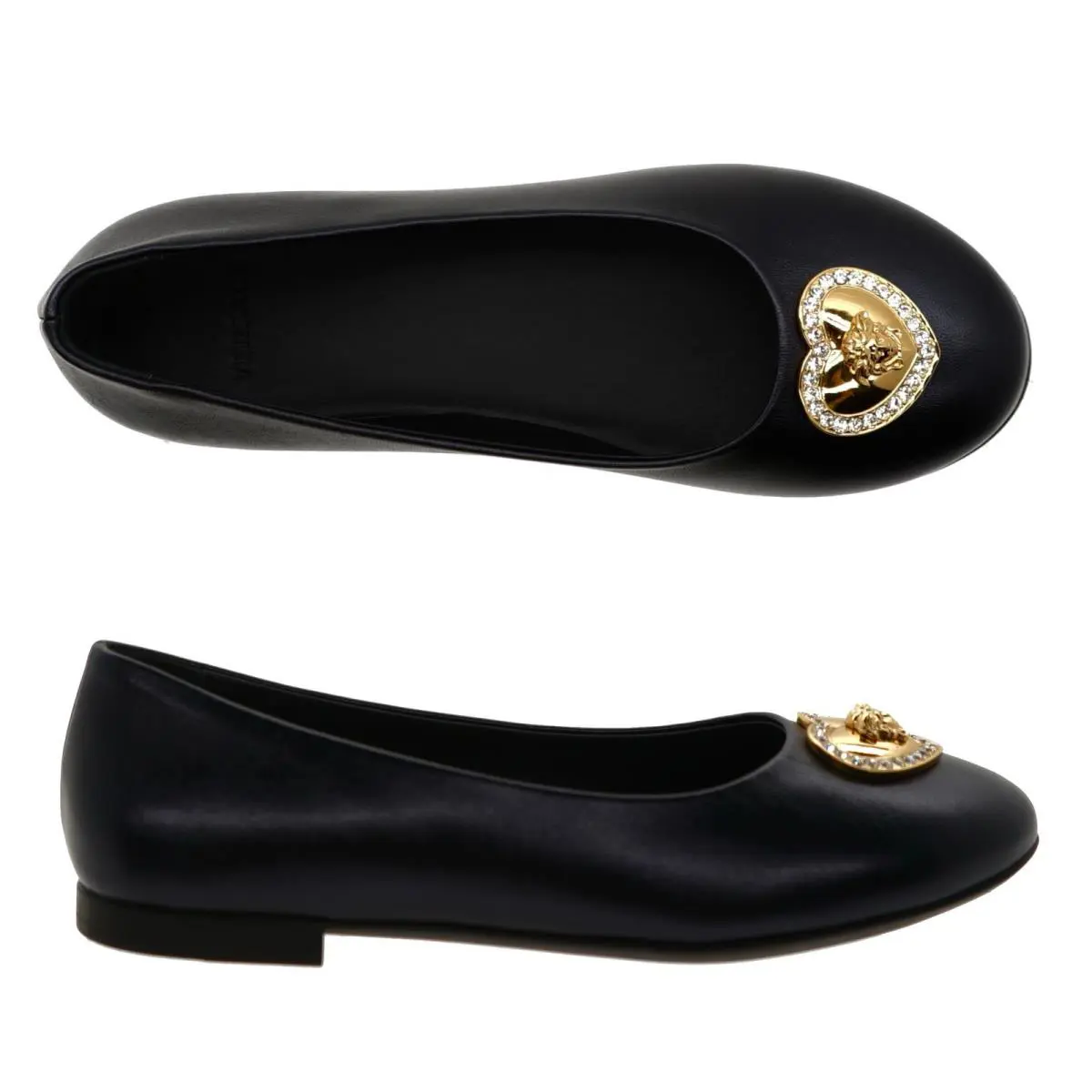 Versace Kids Medusa Girl Flat Ballerina Shoes Black Leather Size 31 / 13 US