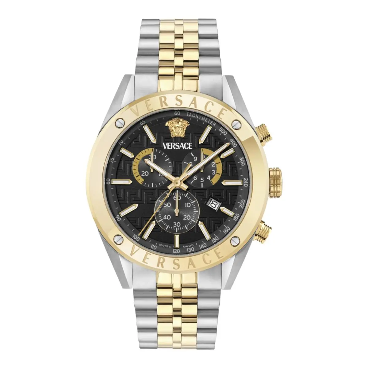 Versace Mens Two Tone 44mm Bracelet Fashion Watch