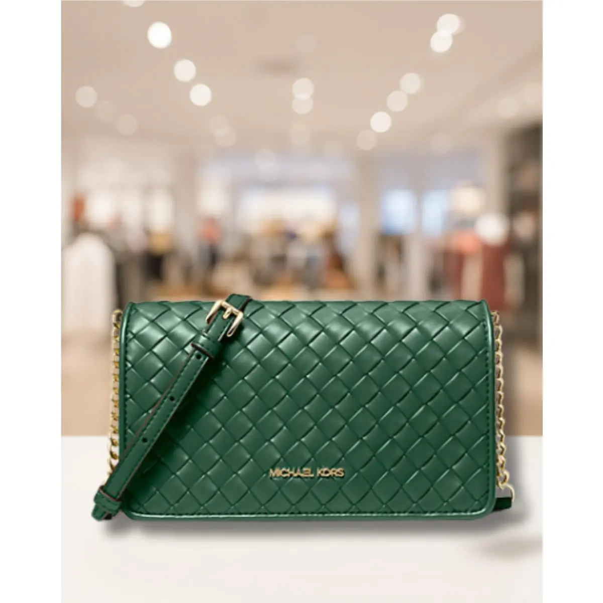 Jet Set Women Medium Woven Full Flap Crossbody Purse Bag Variation MOSS by Michael Kors