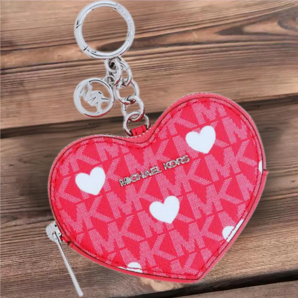 Jet Set Lady Small Printed MK Logo Heart Coin Pouch Ring Fob Wallet HIBISCUS by Michael Kors