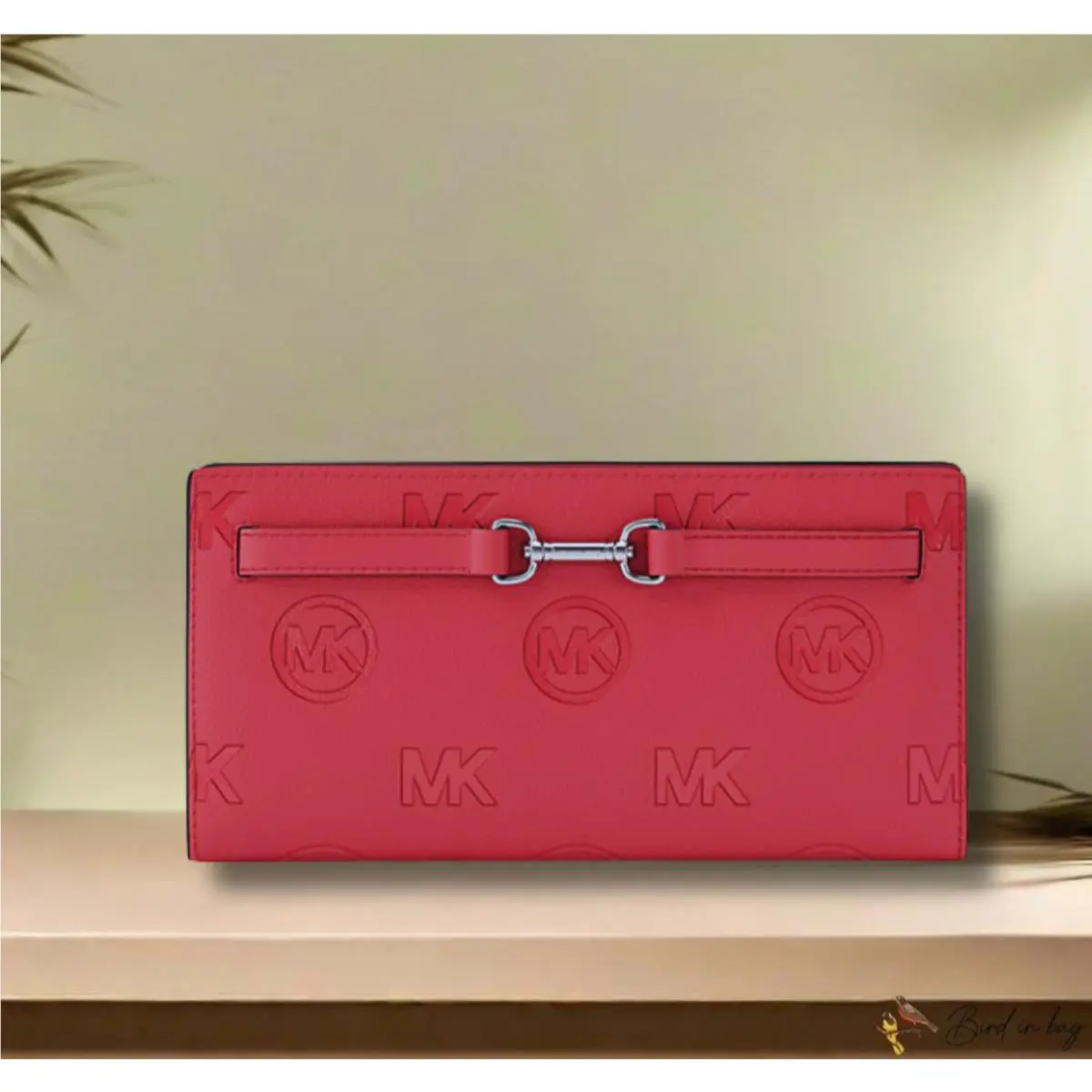 Carson Ladywomen Large Logo Debossed Credit Card Snap Wallet Flat HIBISCUS by Michael Kors