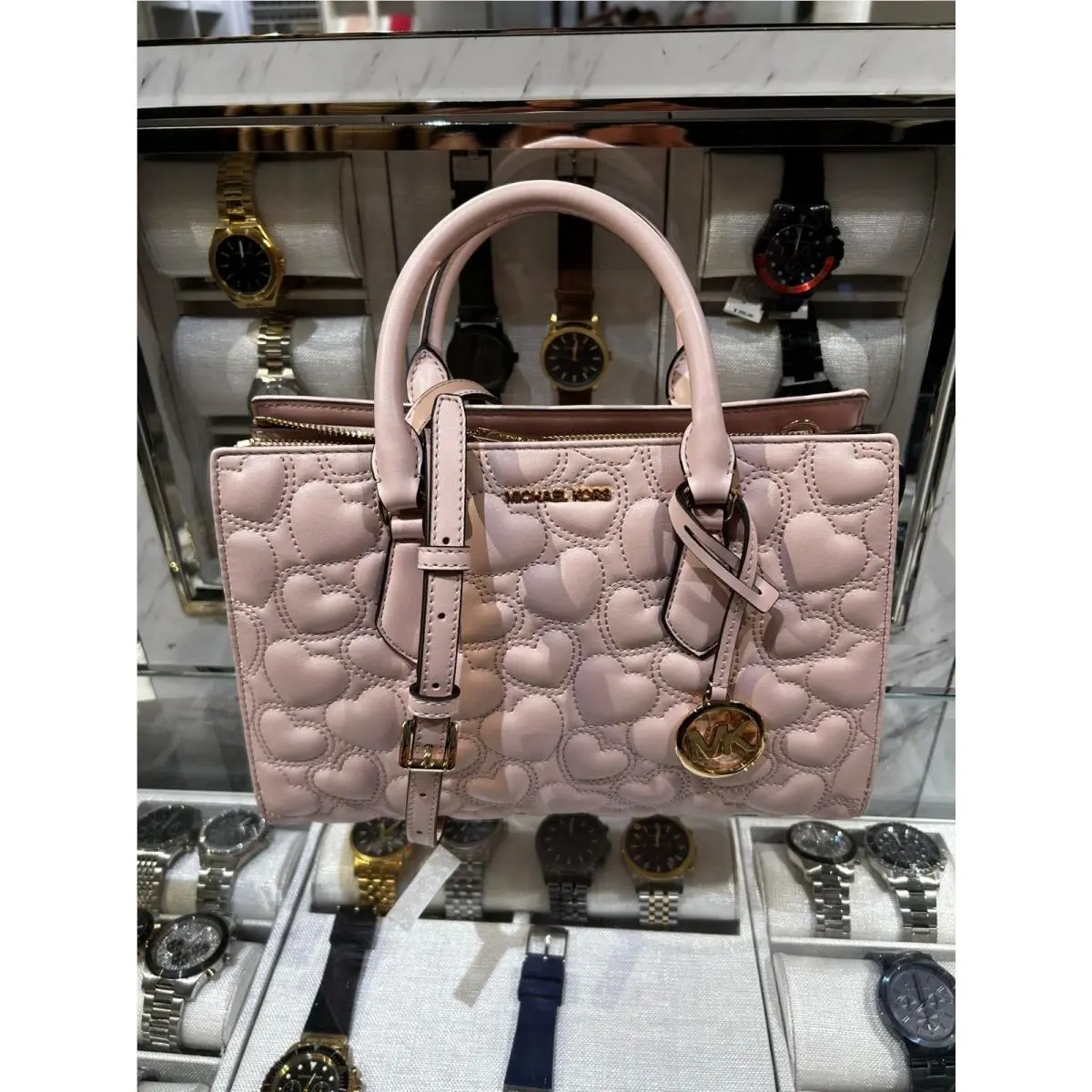 Michael Kors Sheila Women Medium Heart Crossbody Satchel Handbag Powder Blush