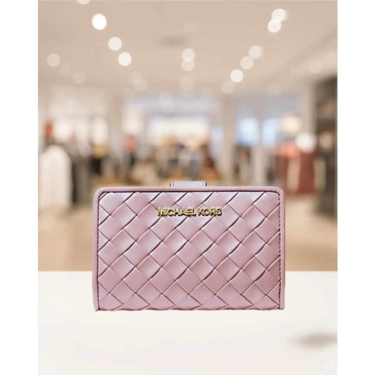 Michael Kors Jet Set Women Medium Woven Bi-fold Zip Coin Wallet Moss Green