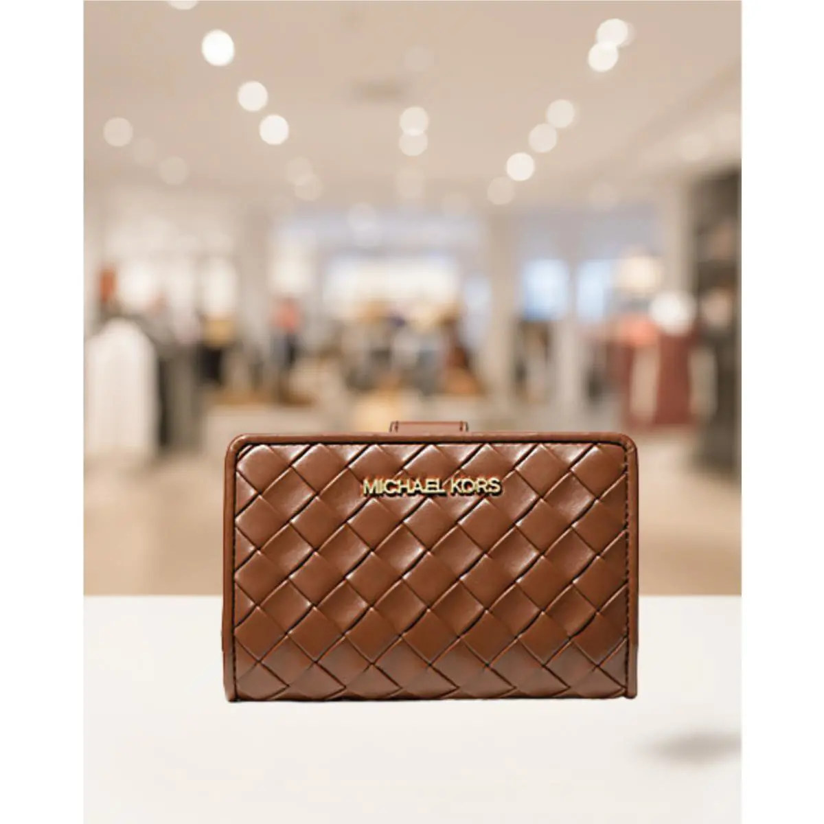 Michael Kors Jet Set Women Medium Woven Bi-fold Zip Coin Wallet Moss Green