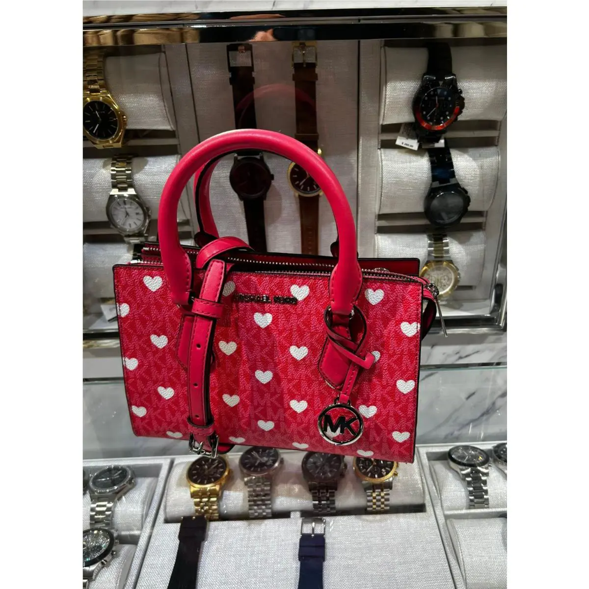 Michael Kors Sheila SM Center Zip Satchel Shoulder Crossbody Bag MK Pink/heart
