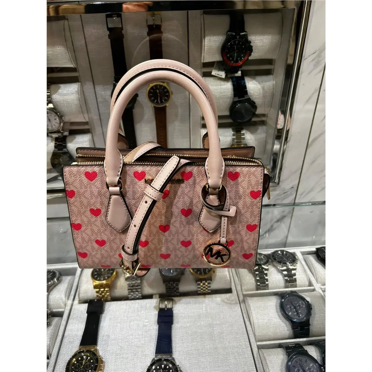 Sheila Women Small Embellished MK Logo Satchel Bag Powder Blush by Michael Kors