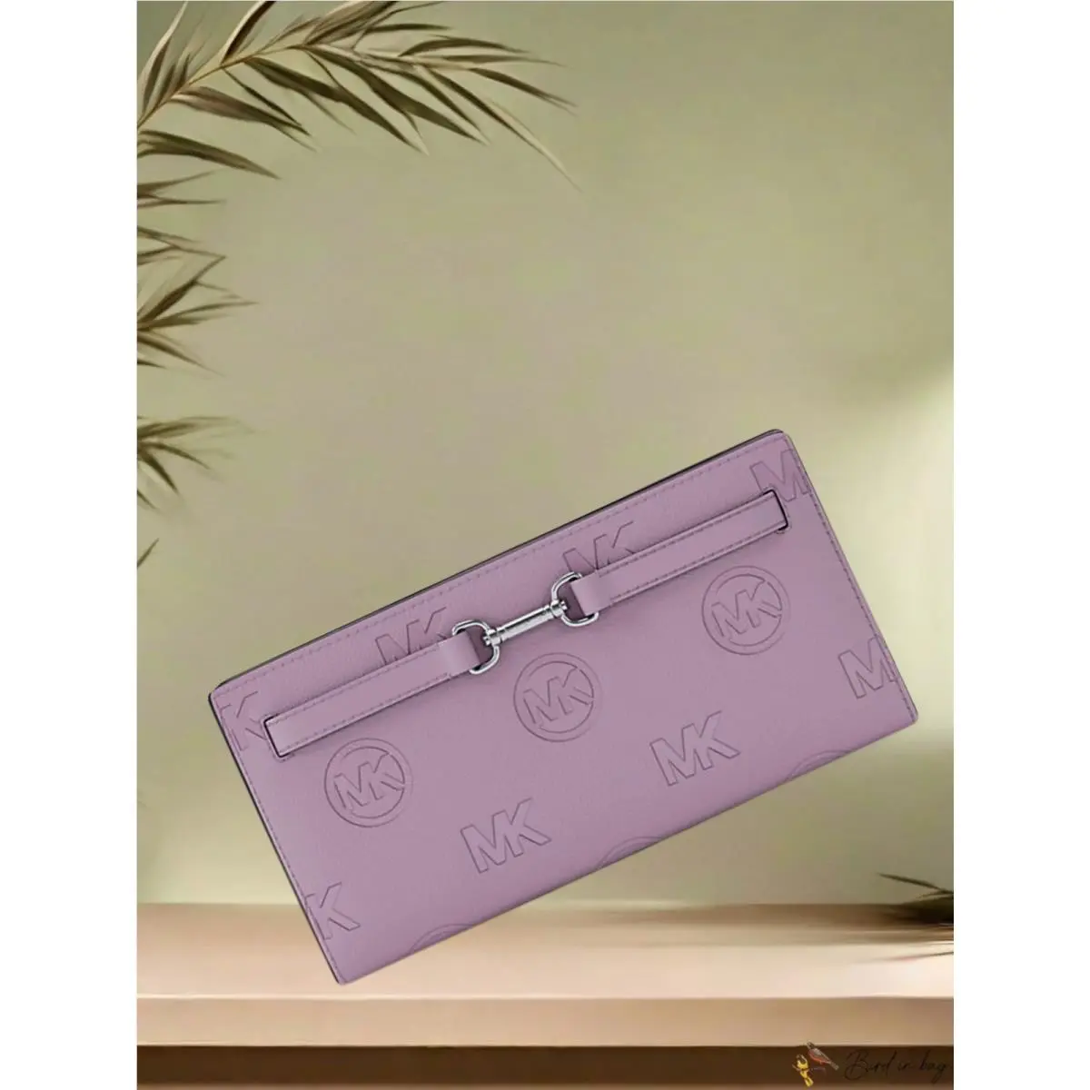 Michael Kors Carson Women Large Logo Debossed Credit Card Snap Wallet Hibiscus