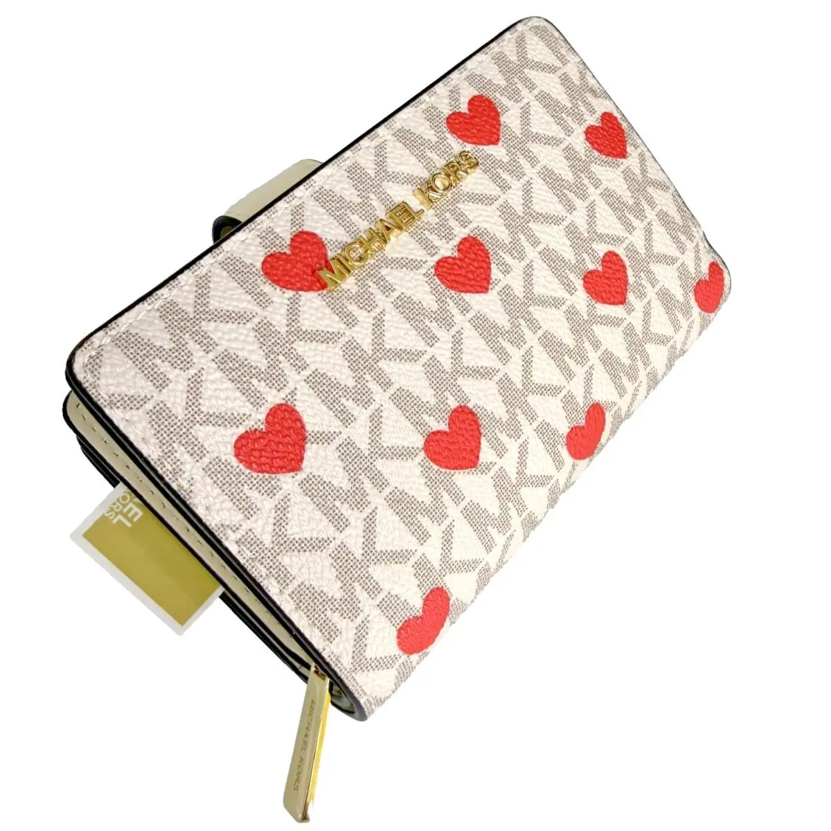 Michael Kors Jet Set Travel Medium Bifold Zip Wallet Light Cream Multi