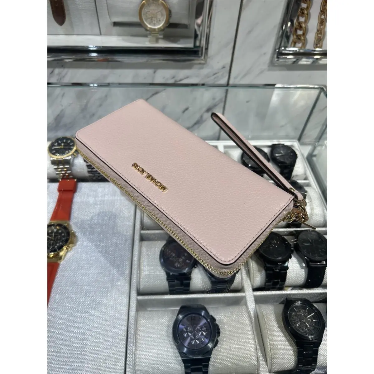 Continental Long Wallet Wristlet Powder Blush Leather Phone Holder by Michael Kors
