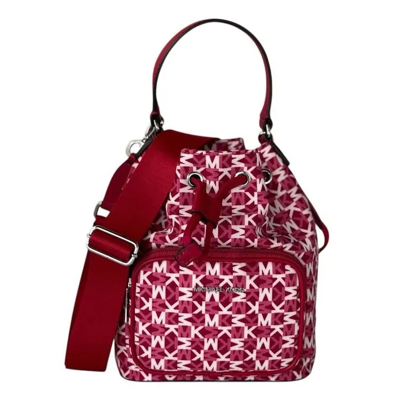 Michael Kors Khai Small Bucket Shoulder Crossbody Nylon Bag Dark Raspberry