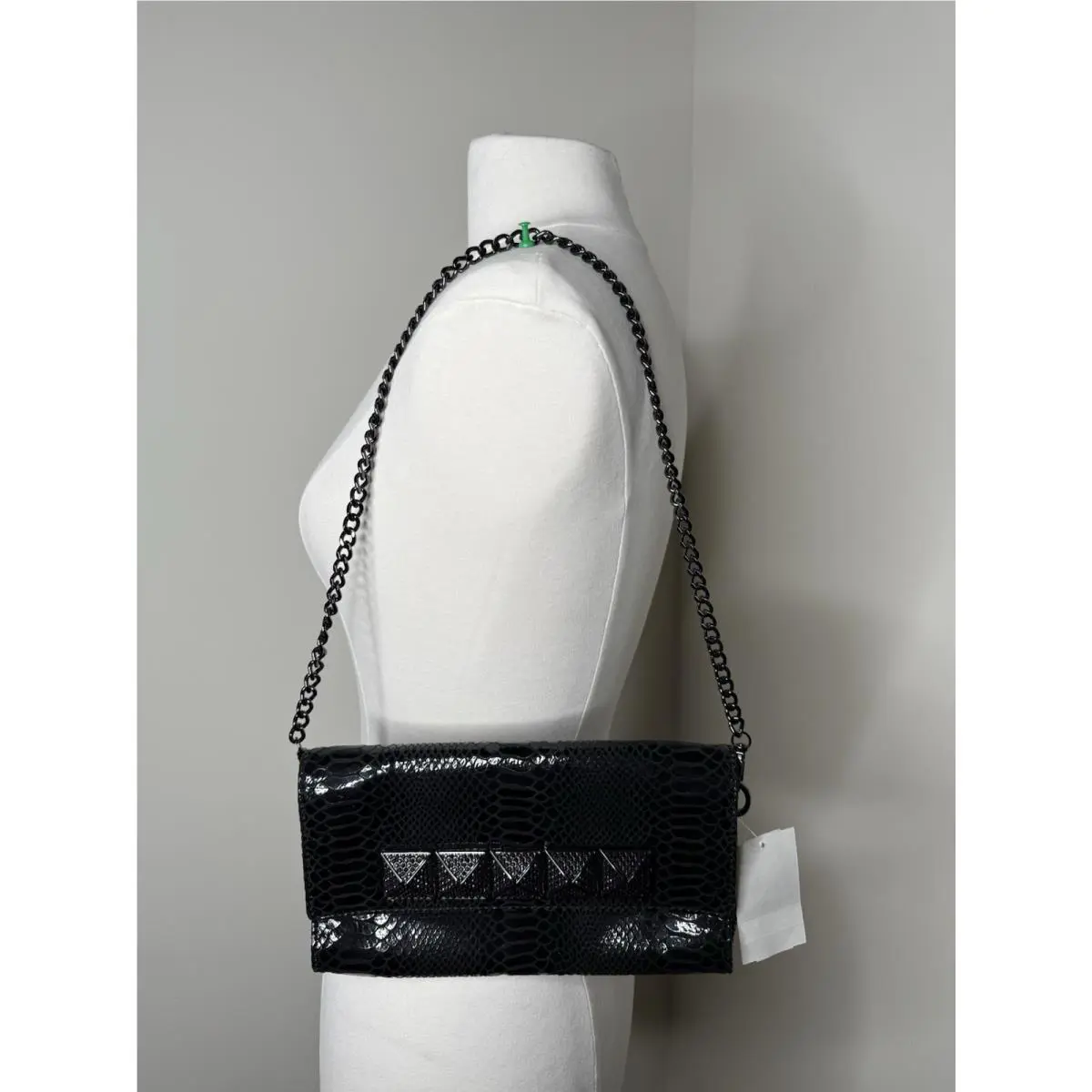 Kors Antonia Clutch Shoulder Chain Bag Black Snake Embossed