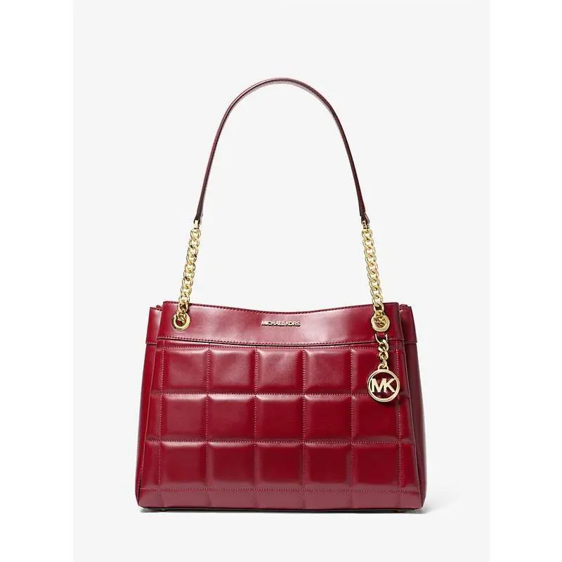Michael Kors Susan Medium Quilted Leather Tote Bag Deep Red 30F4GUSE2L