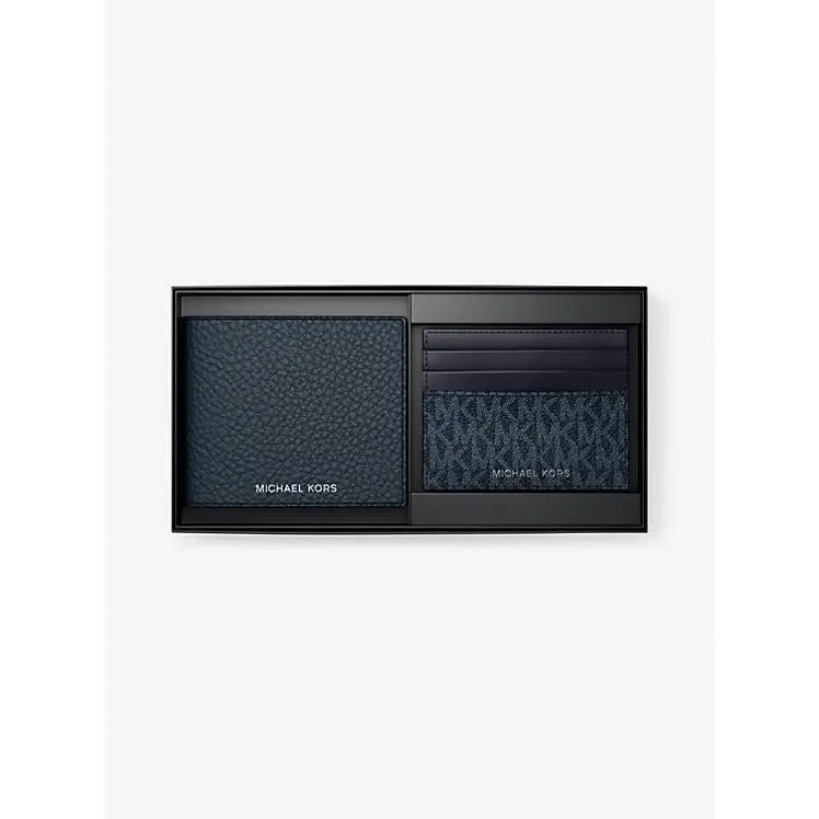 Michael Kors Men`s Pebbled Leather Billfold Wallet and Signature Logo Card Case