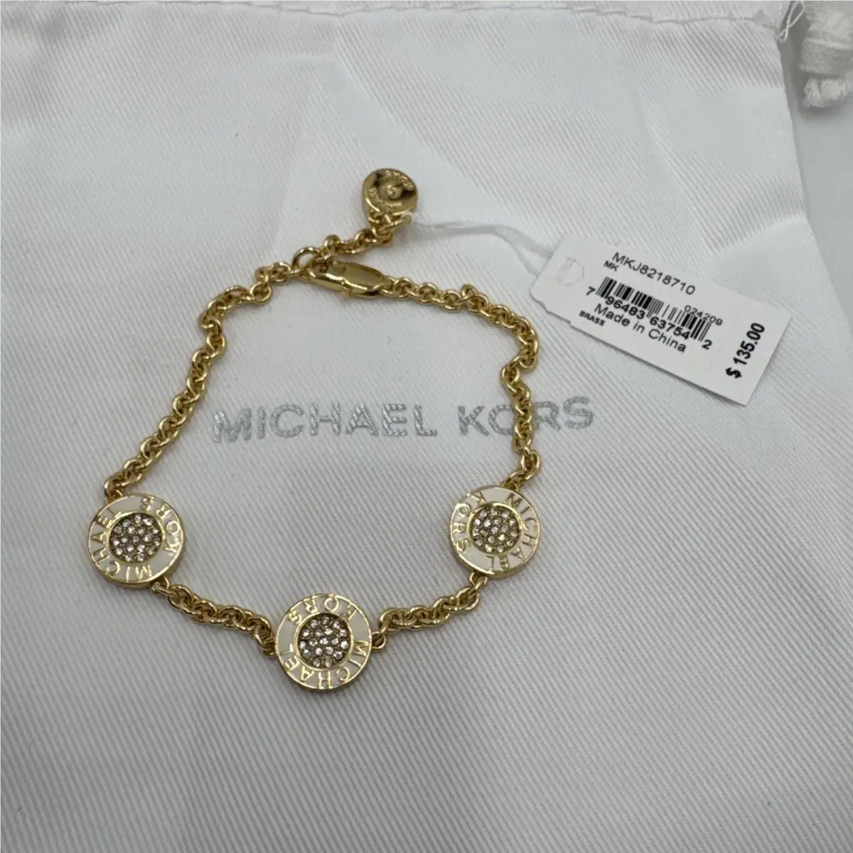 Michael Kors Gold Plated MK Signature Disc Off White Enamel Bracelet MKJ8218710