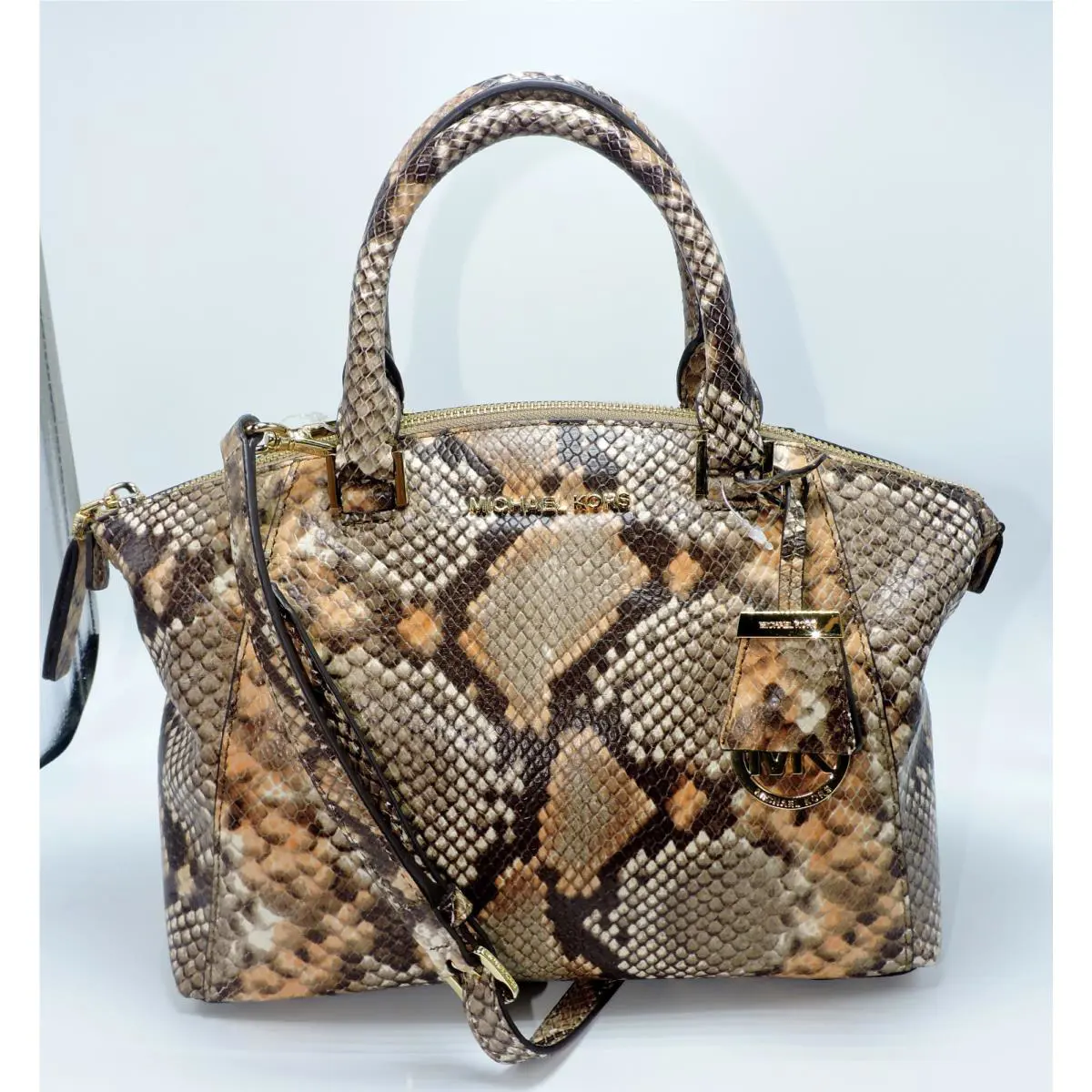 Michael Kors Riley Small Satchel Python Embossed Leather Shoulder Hand Bag