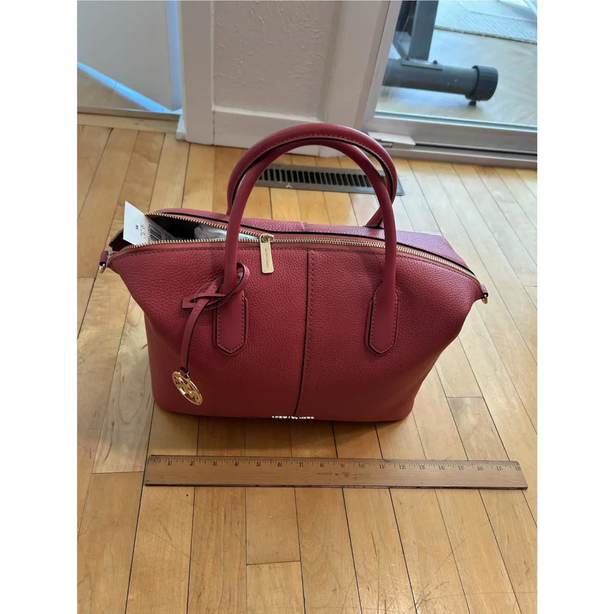 Michael Kors Hyde Large Leather Satchel Poppy Pink Shoulder Strap