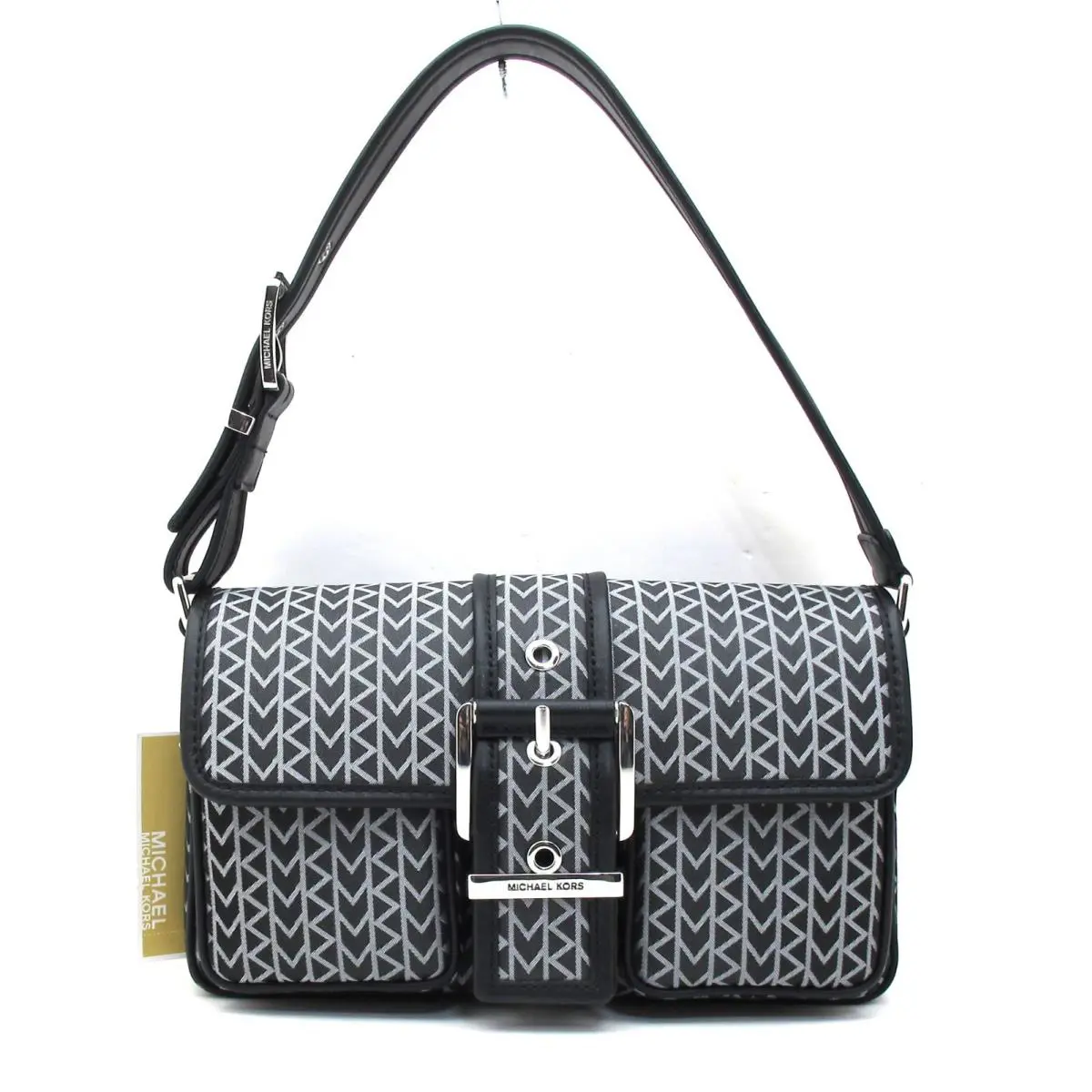 Michael Kors Colby Medium Shoulder Chevron Signature Pockets/leather Black