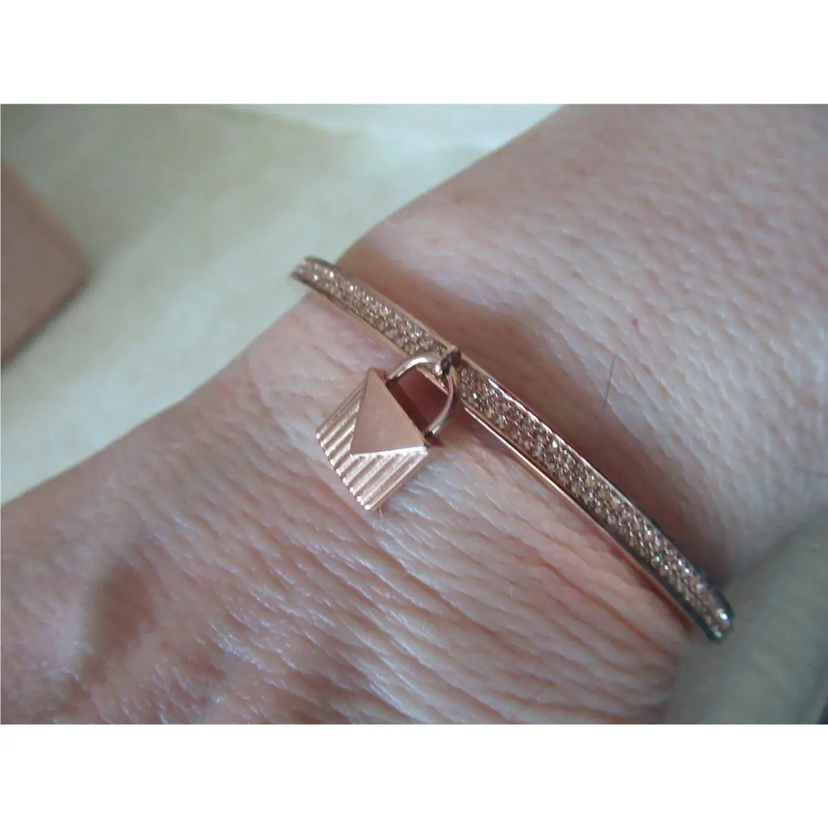 Michael Kors Color Crush Rose Gold Tone Pave Stone Bangle Bracelet/ Charm