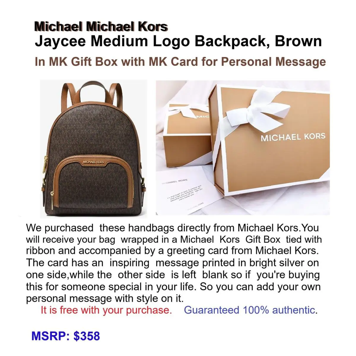 Kors Jaycee Medium Logo Backpack Brown