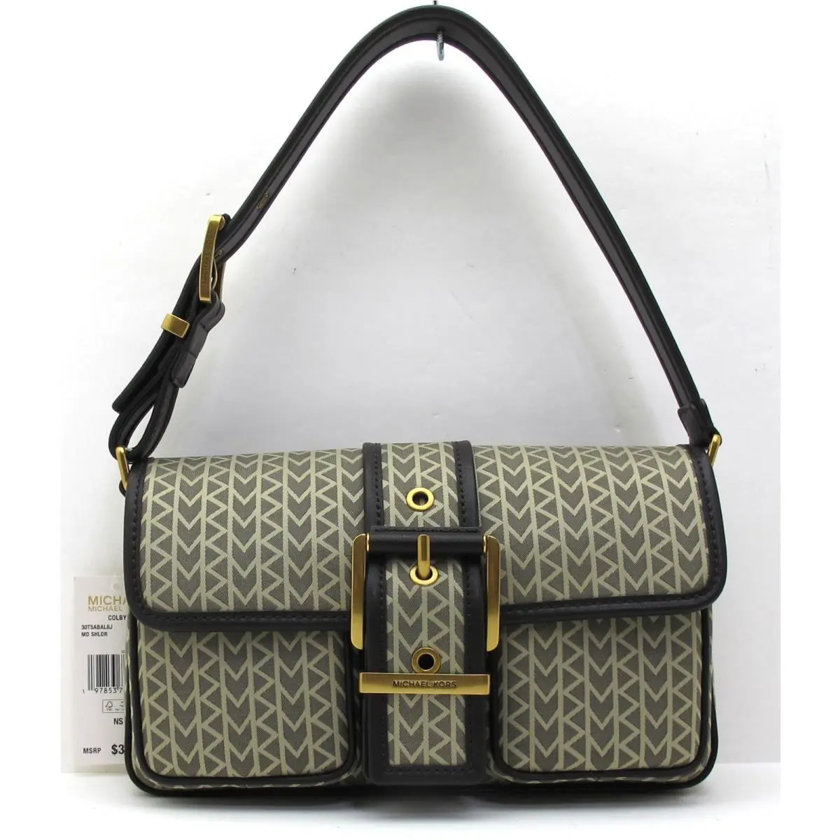 Michael Kors Colby Md Shoulder Jacquard Signature Pocket/leather Natural