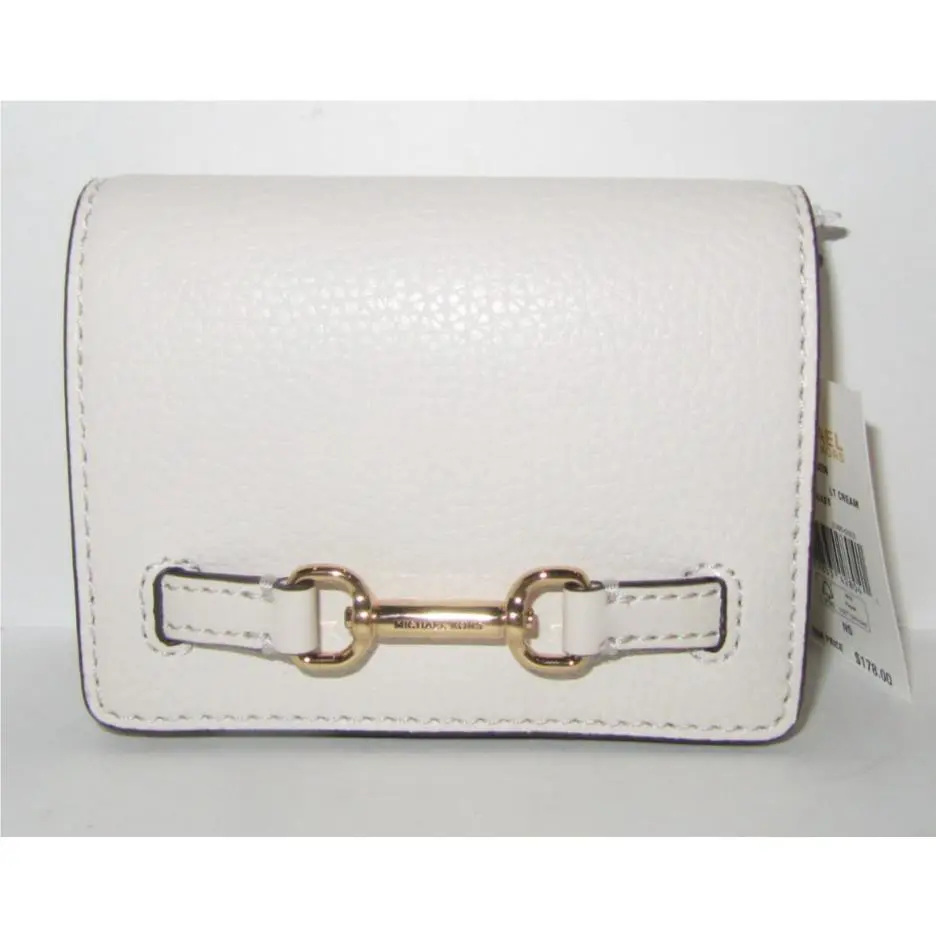 Michael Kors Carson Small Flap Pebbled Leather Card Wallet Light Cream