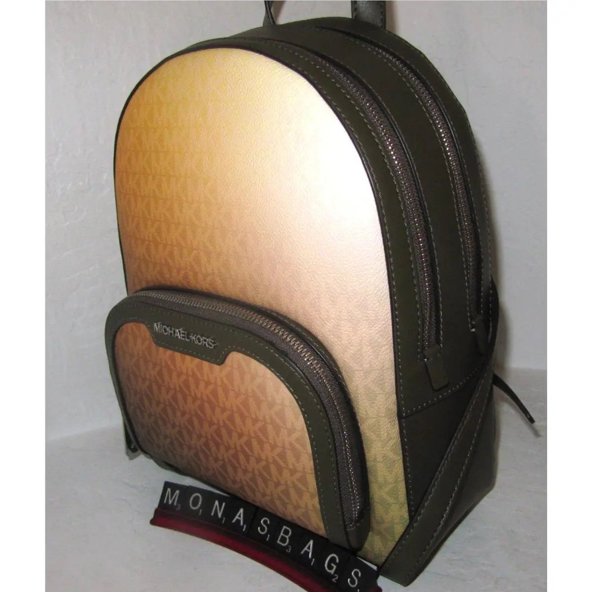 Michael Kors Jaycee Olive Multi Medium Ombre Signature Logo Backpack