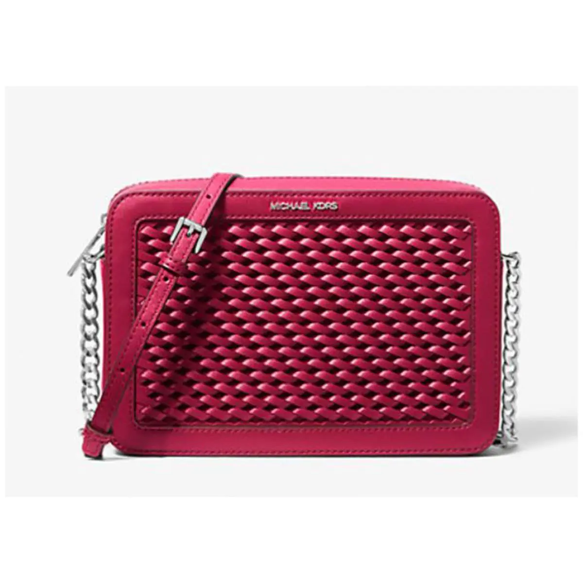 Michael Kors Jet Set Large Woven Crossbody Bag 35T5STTC3Y Raspberry