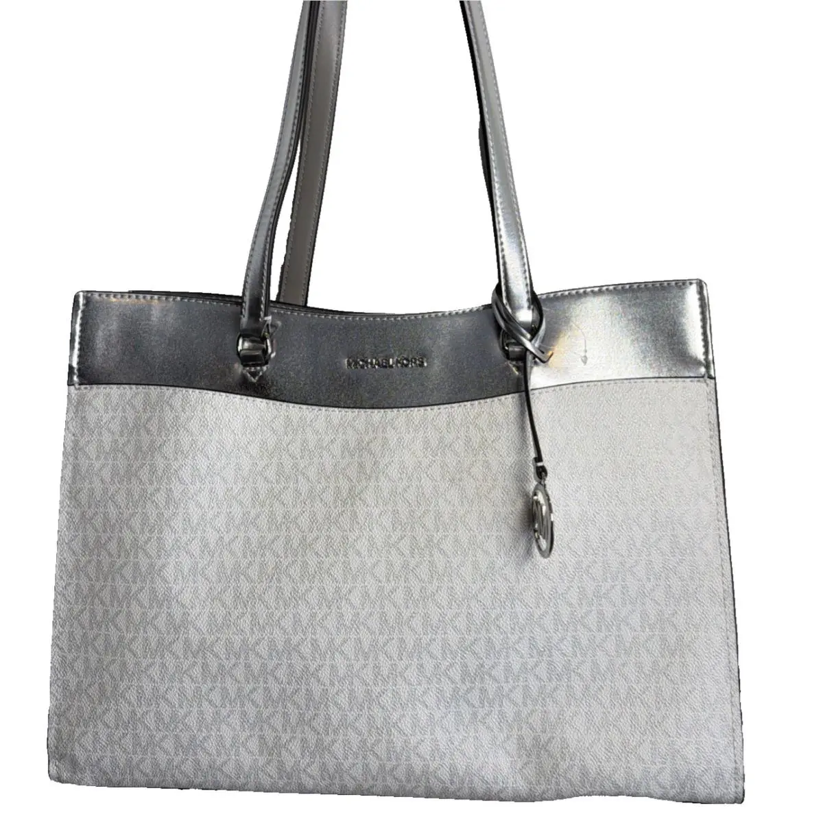 Michael Kors Jet Set Travel Large Logo Multifunction Pocket Tote Bag Pale Silver